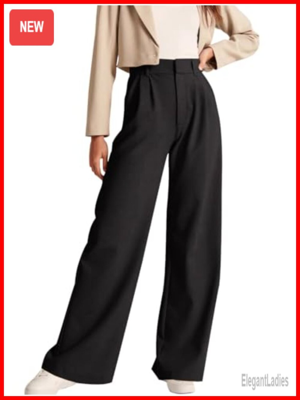 NIMIN Women's High Rise Straight Leg Trousers Work Pants with Pockets